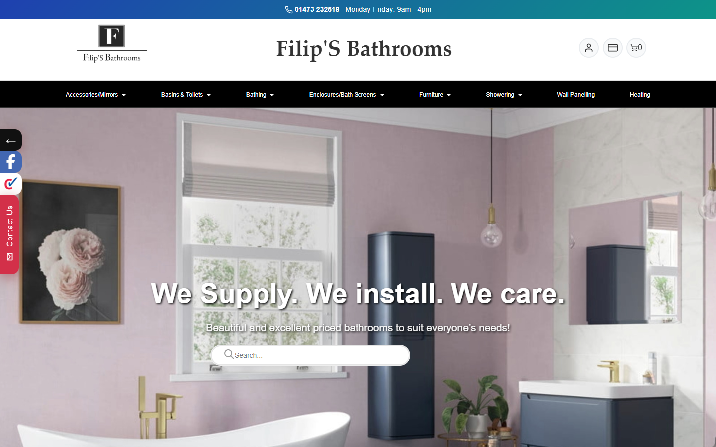 Filip's Bathrooms website — e-commerce and bathroom installation site